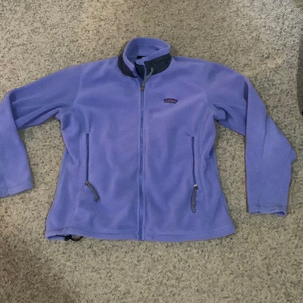 Vtg 90s Patagonia Lavendar fleece zip up front logo jacket sz L